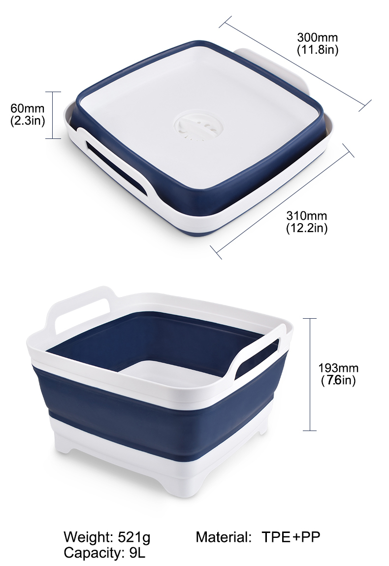Collapsible 9L Silicone Strainer Basket Silicone Household Products Blue White