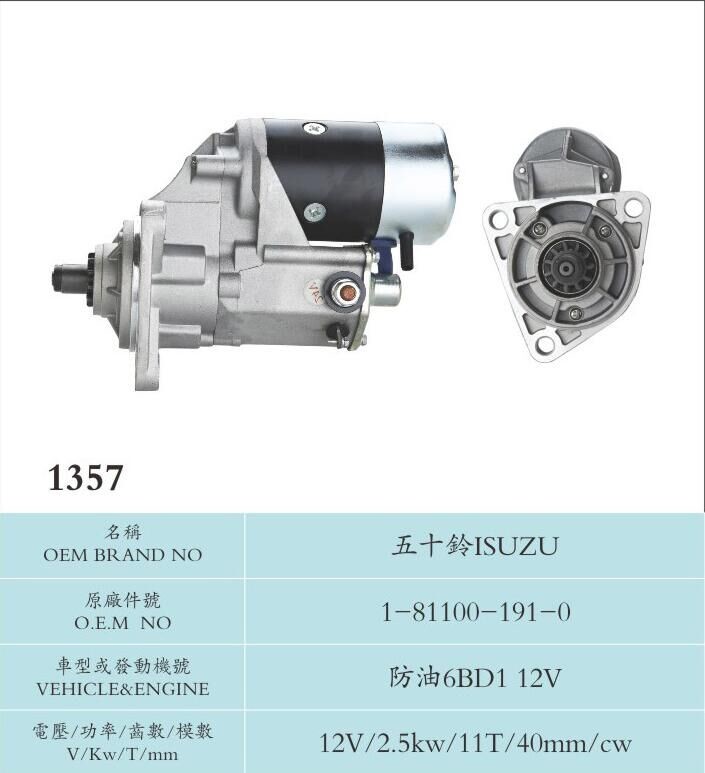12V 2.5KW 11T Automotive Engine Starter Motor For Truck Mouted Crane 1-81100-191-0 (oil-proof) 6BD1 12V