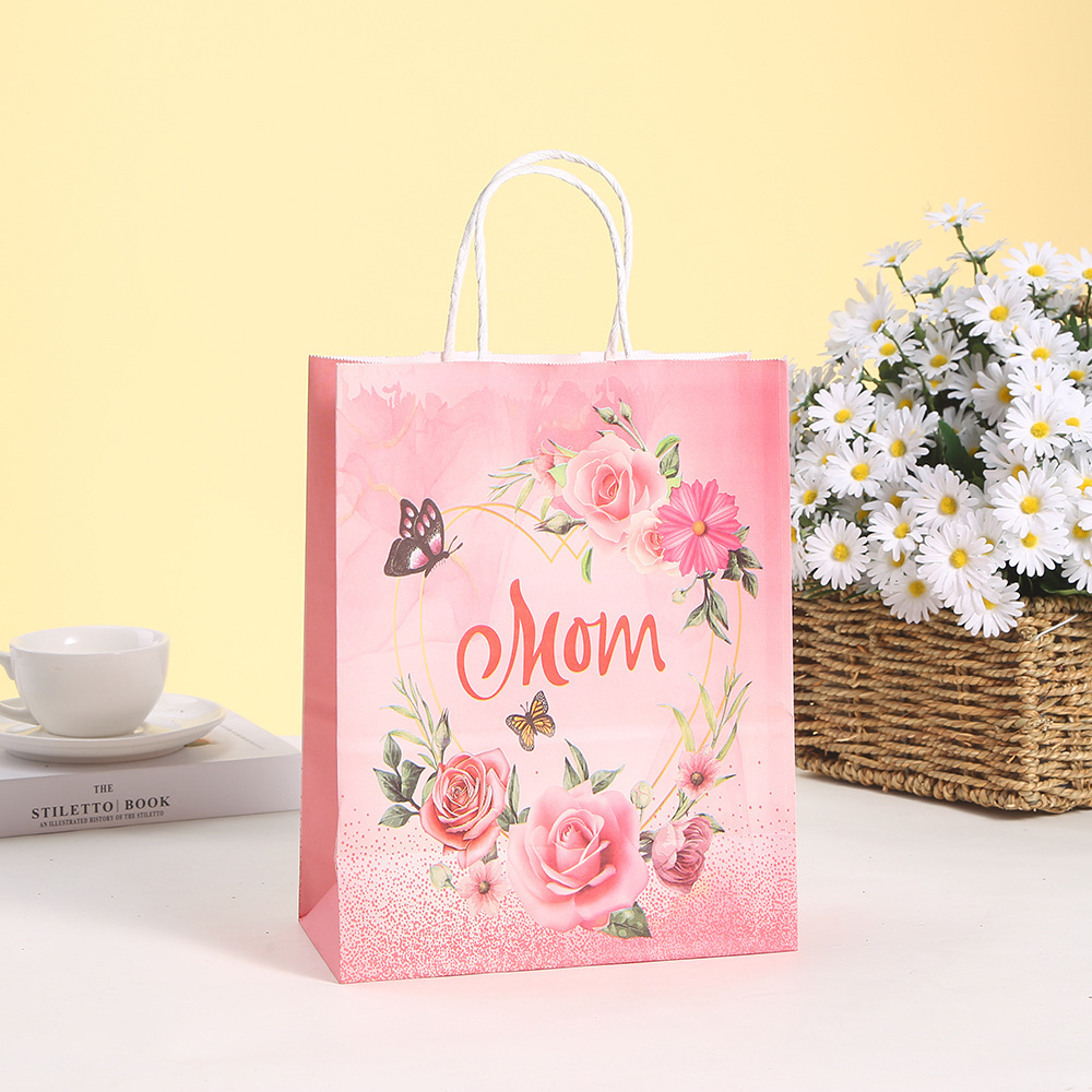 Luxury Packaging Style Brown Kraft Paper Tote Bag for Mother's Day Celebration