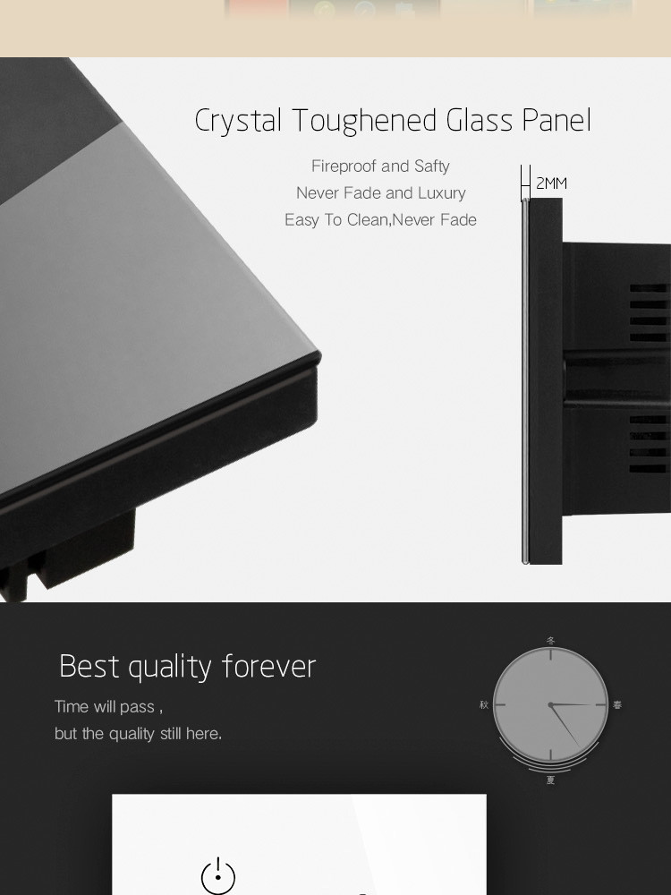 Smart Home AU Crystal Tempered Glass Panel Smart Touch Usb Charger & Wall Socket