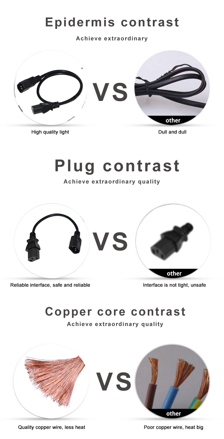 AC Cable 3 Prong Electric Plug Iec Male Female C13 To C14 Power Cord