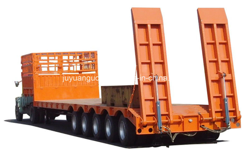 50 Ton Capacity Low Boy Truck Semi Trailer with Hydraulic Ramp and Main Beam Q345B