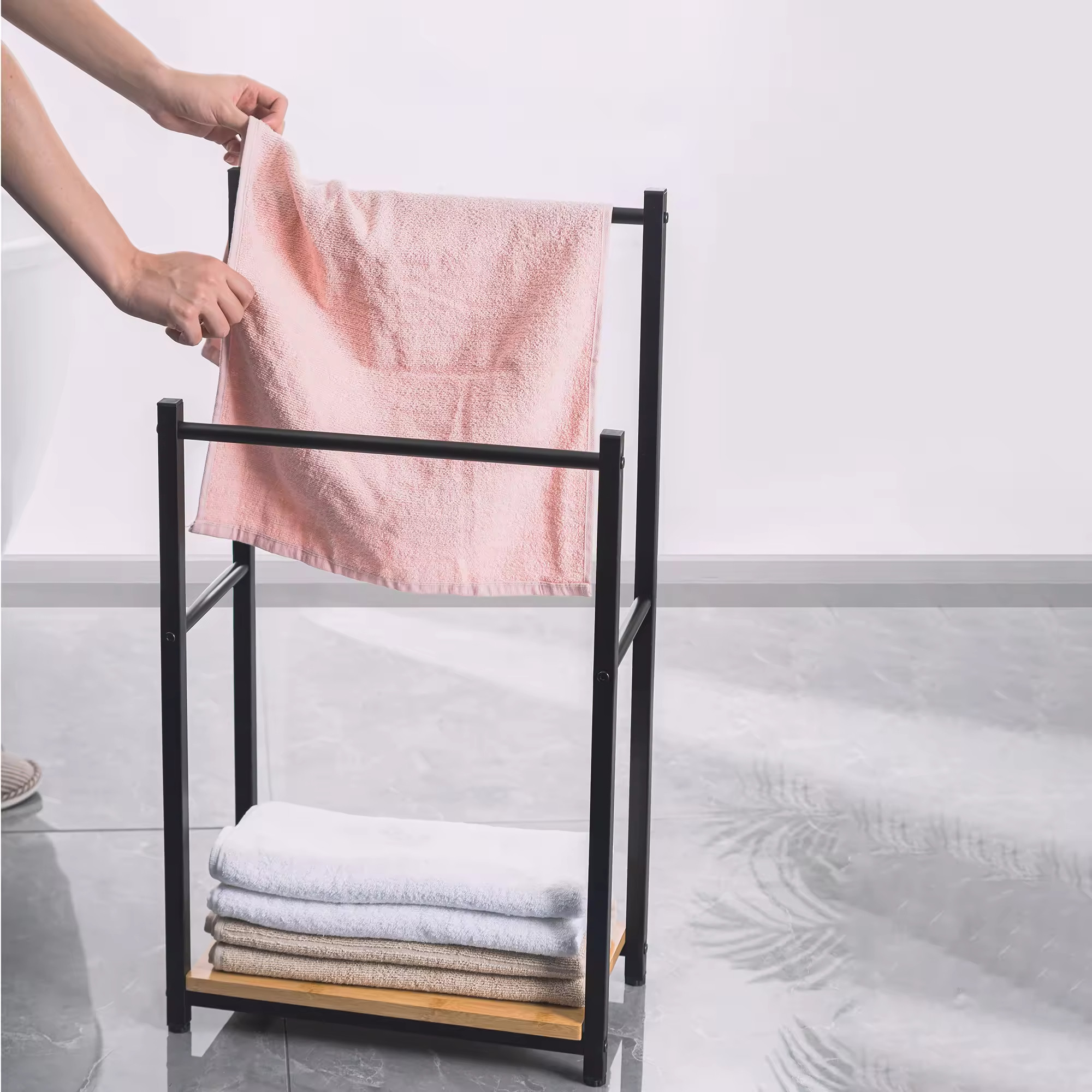 Removable Standing Household Bathroom Metal FOLDABLE Compact Free Standing Towel Rack