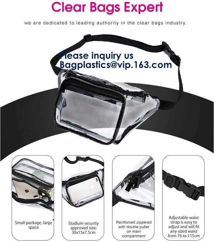 Beach Bag Clear PVC Bag Tote With Inner Pocket And Zipper Closure,PVC Bag Beach Tote With Black Handles, Bagease