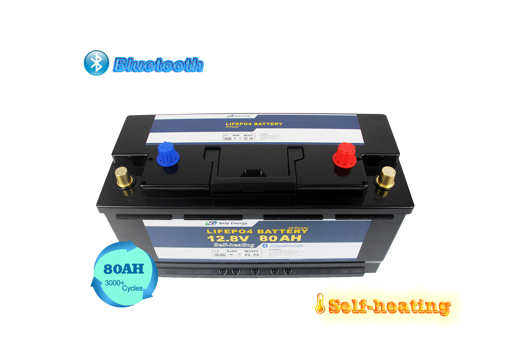 12V 80Ah BT4.0 Heating Marine Lithium Battery Camping Car Iron Phosphate Lithium