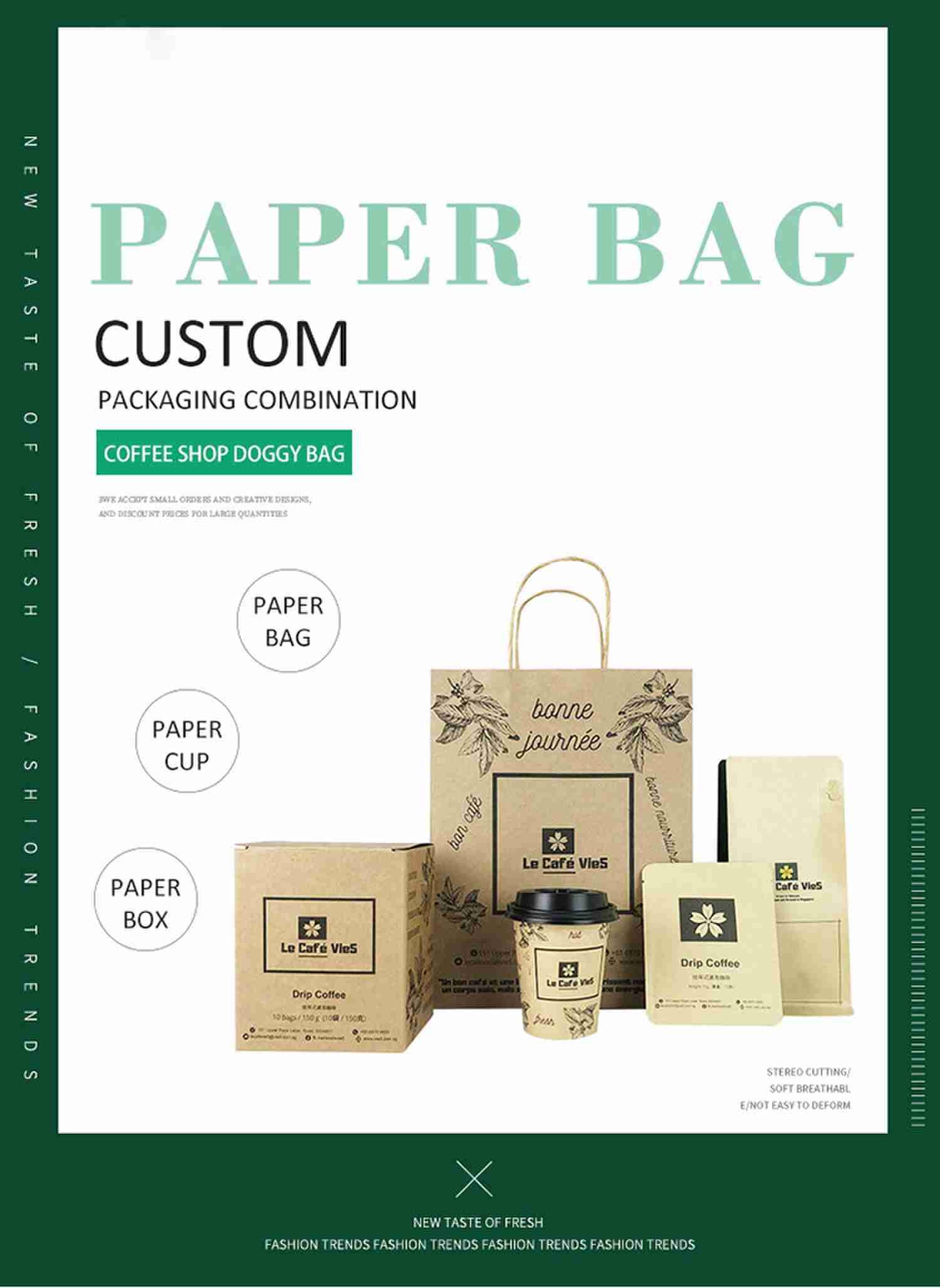 Food Coffee Packaging Greaseproof Takeaway Paper Bags With Handle OEM