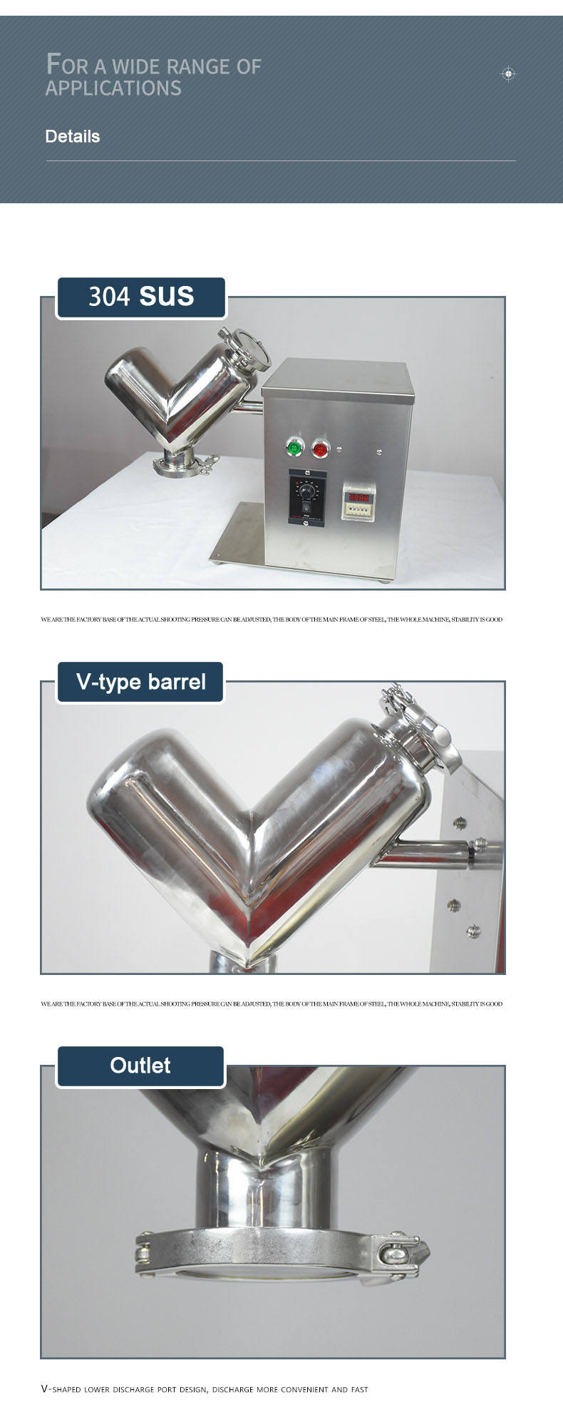 Energy Mining V-Type Cone Detergent Mixer for Dry Powder 10L 50L 100L 300L 500L