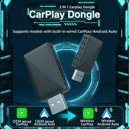 2-in-1 Mini USB Wireless Carplay Adapter Supports Original Car Wired Carplay to Wireless Carplay Android Auto Car Box
