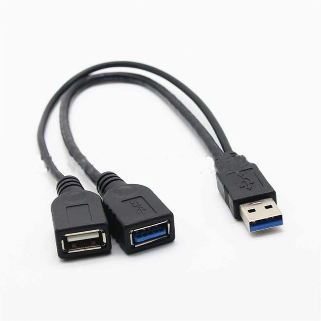 USB 3.0 Charging Cable Tinned Copper Conductor 0.3m One Male To Two Female