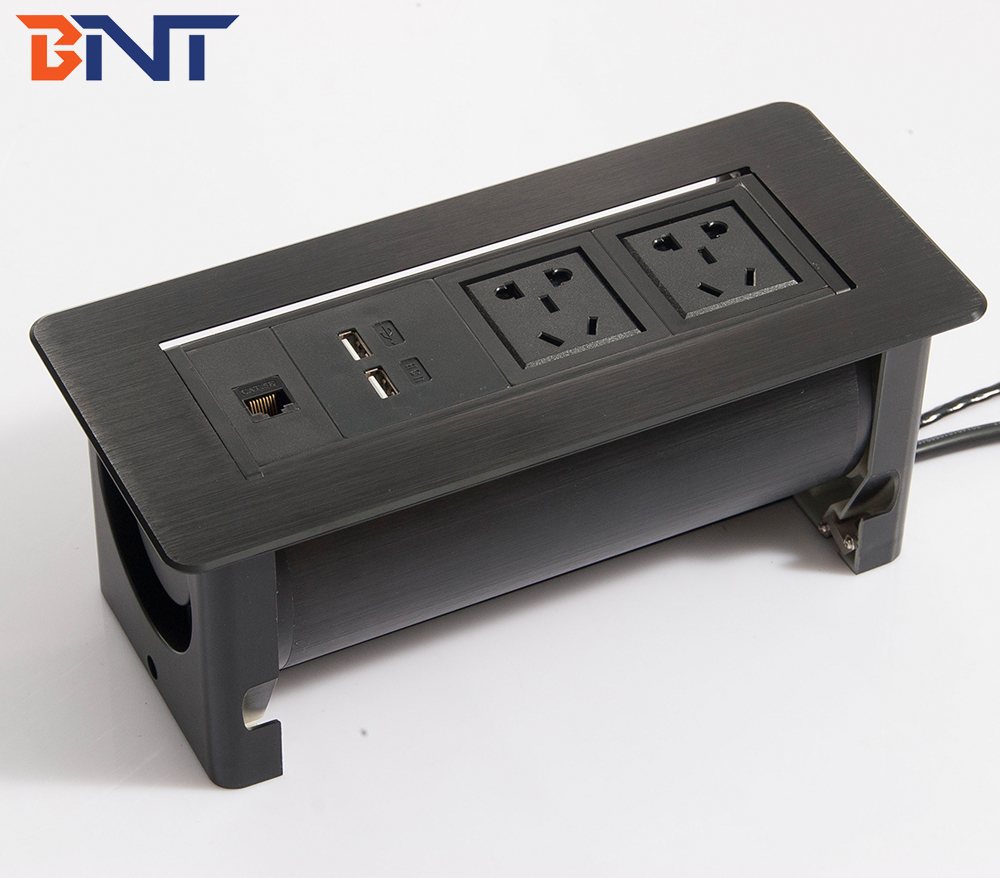 Thick aluminum panel touch press conference table flip up power outlet