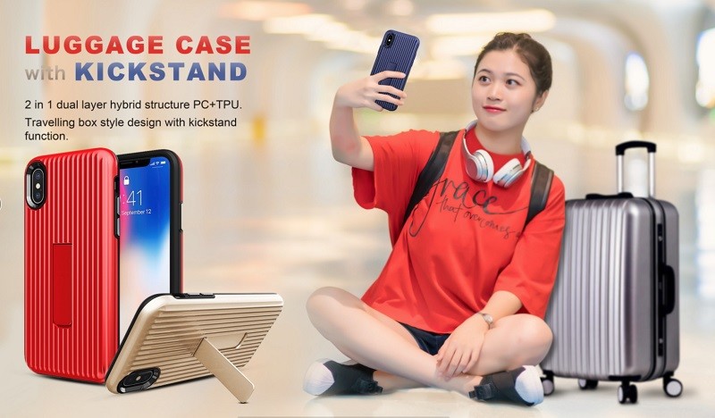 Luggage Case with Kickstand PC TPU Back Cover Color Blue For IphoneXS IphoneXR IphoneXS MAX Iphone8 Plus Iphone7 Iphone6
