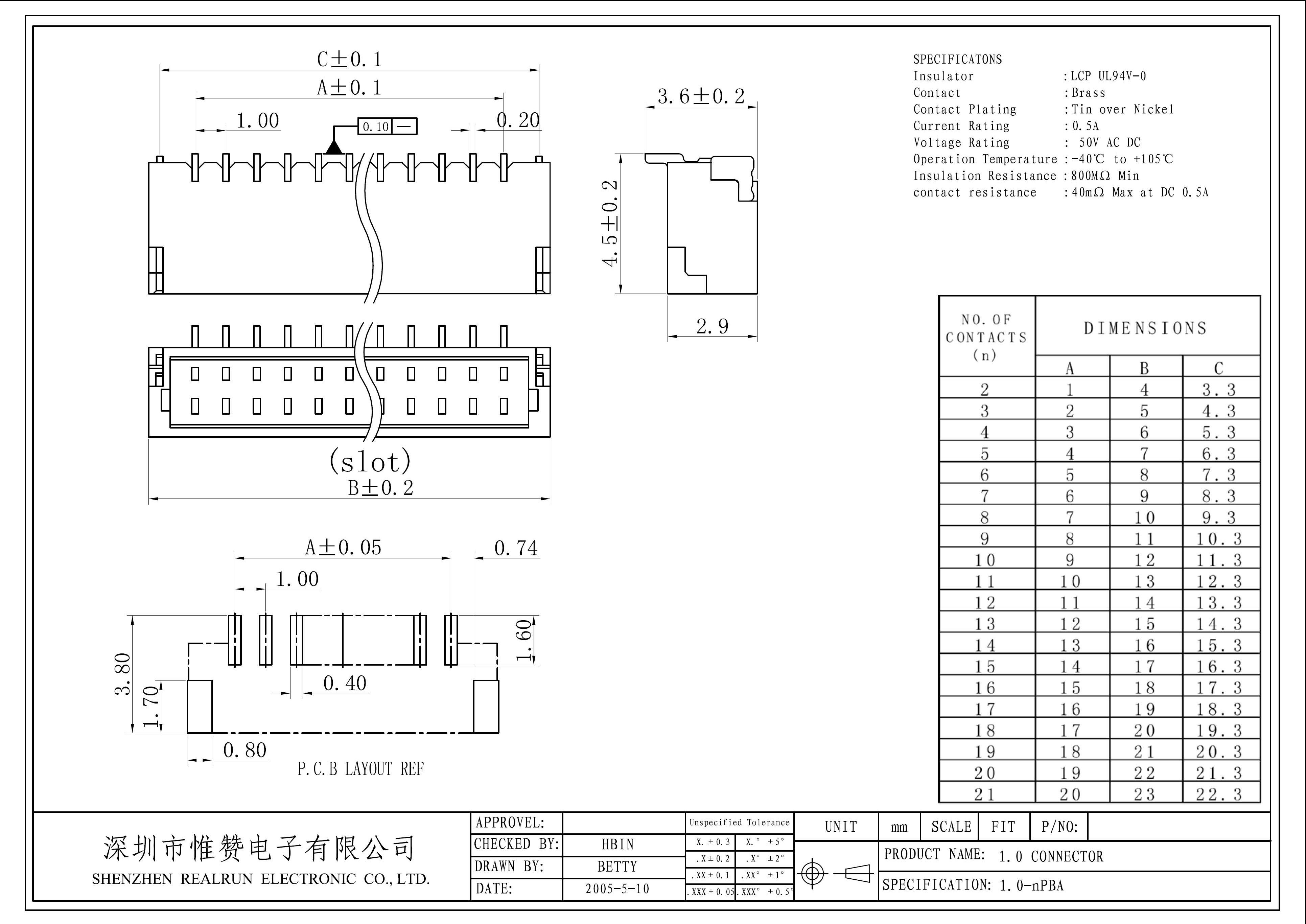 Beige SMT Wire To Board Power Connector 10 Pin Header 1.0mm Pitch DIP Type