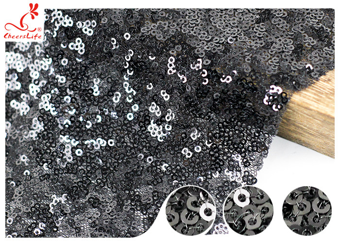 Shiny Embroidered Black Sequin Mesh Fabric For Party Evening Dress R&D Available