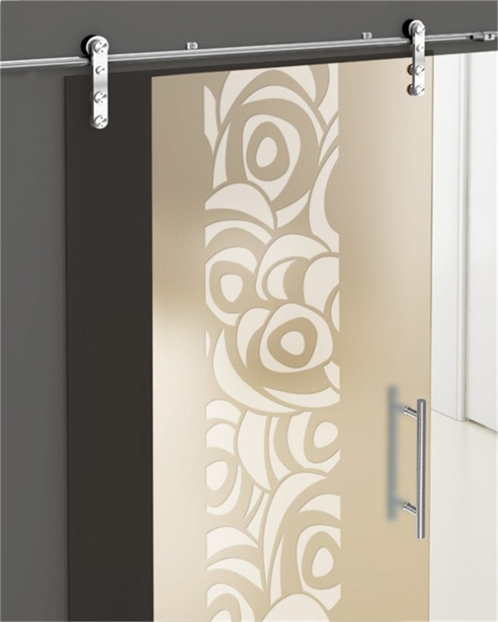 Custom Drawing Frosted Glass Sliding Door Primed Barn With Hardware Kit