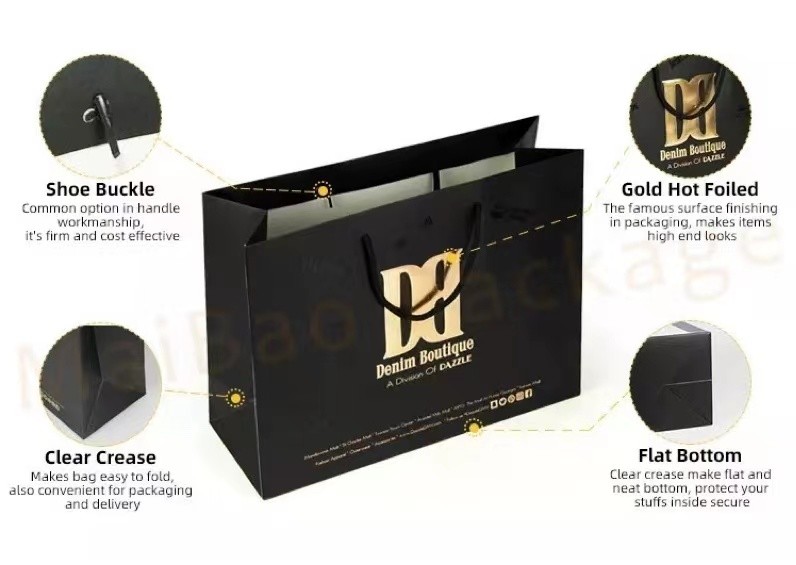 Apparel Smoky Printed Paper Shopping Bags C2S Artpaper Ribbon Handle Gift Bags