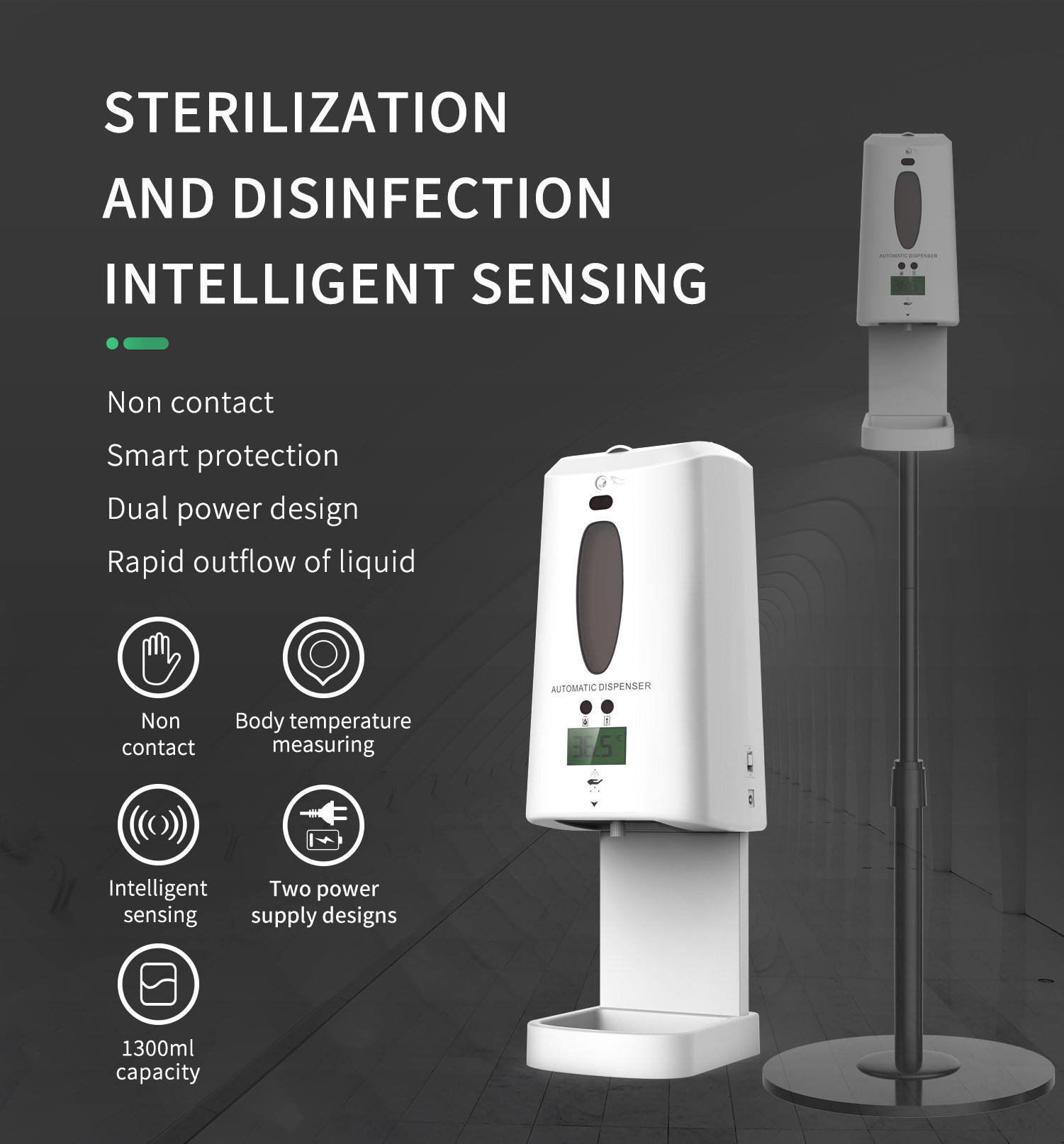 1300ml 4AA Batteries Wall Mounted Soap Dispensers Gel Hand Sanitizer