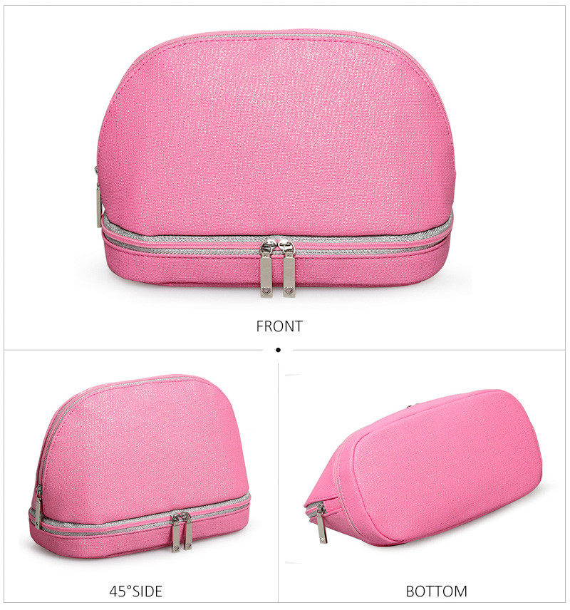 Double Layers Waterproof Travel Women PU Makeup Bag