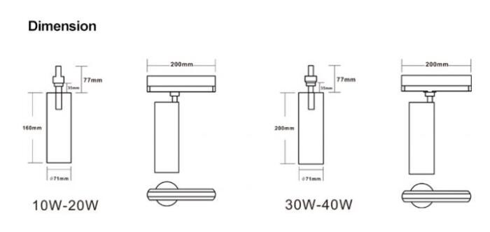 40 W Ceiling LED Track Lighting For Kitchen 4000LM 3 Phase 4 Wire 2700K