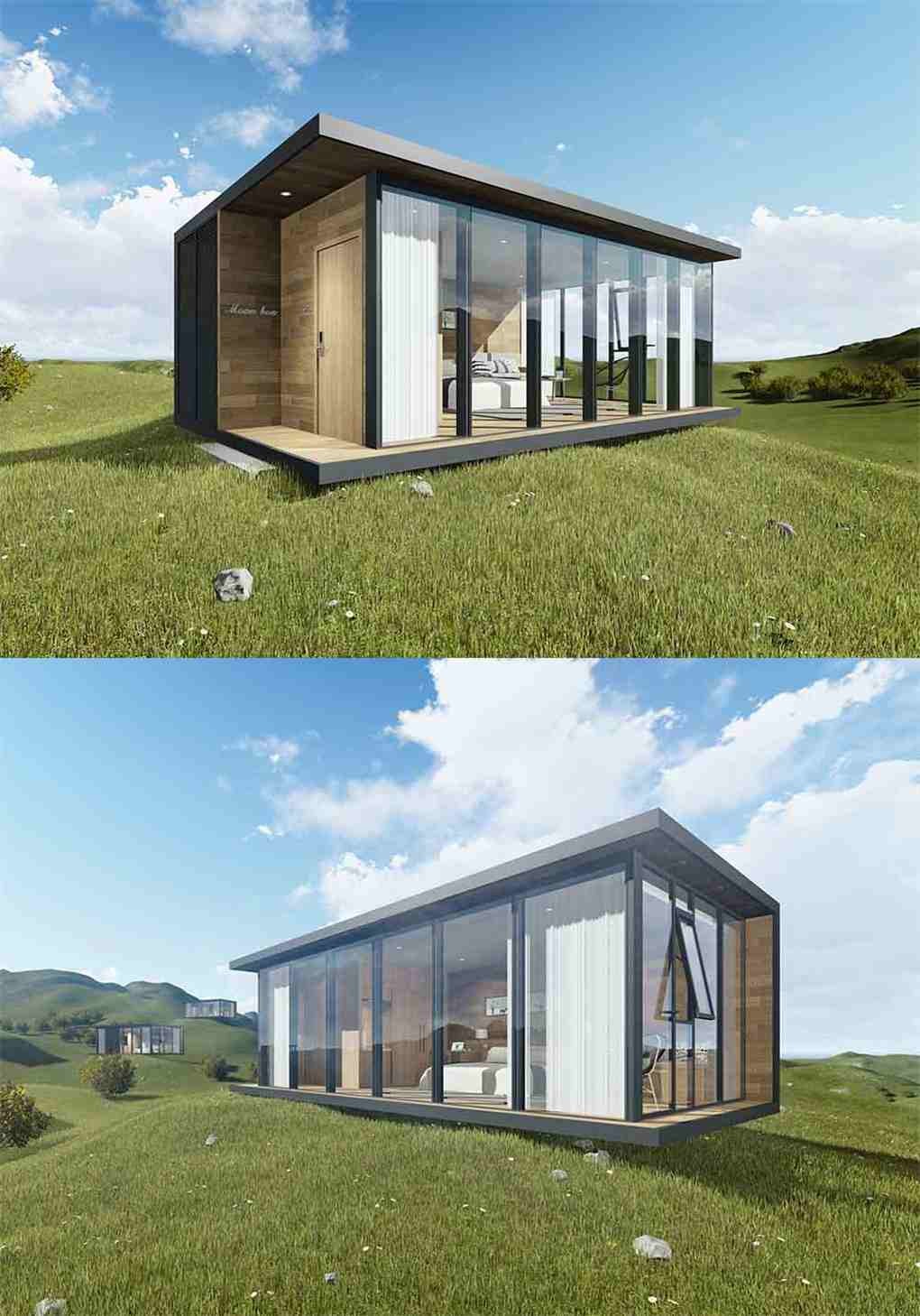 High-Grade Tempered Glass Mobile Home Wooden Interior Luxury Villa