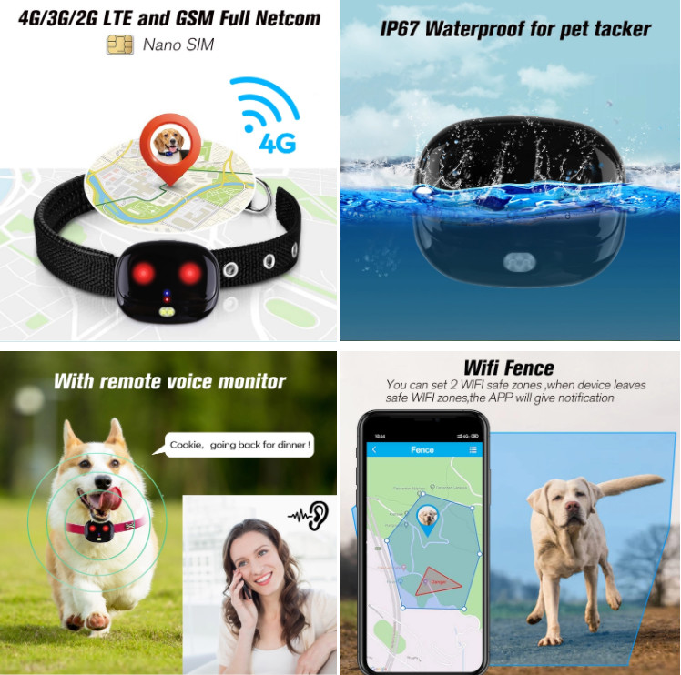 35g Black Smart Dog Collar Gps Tracker Low Battery Alarm