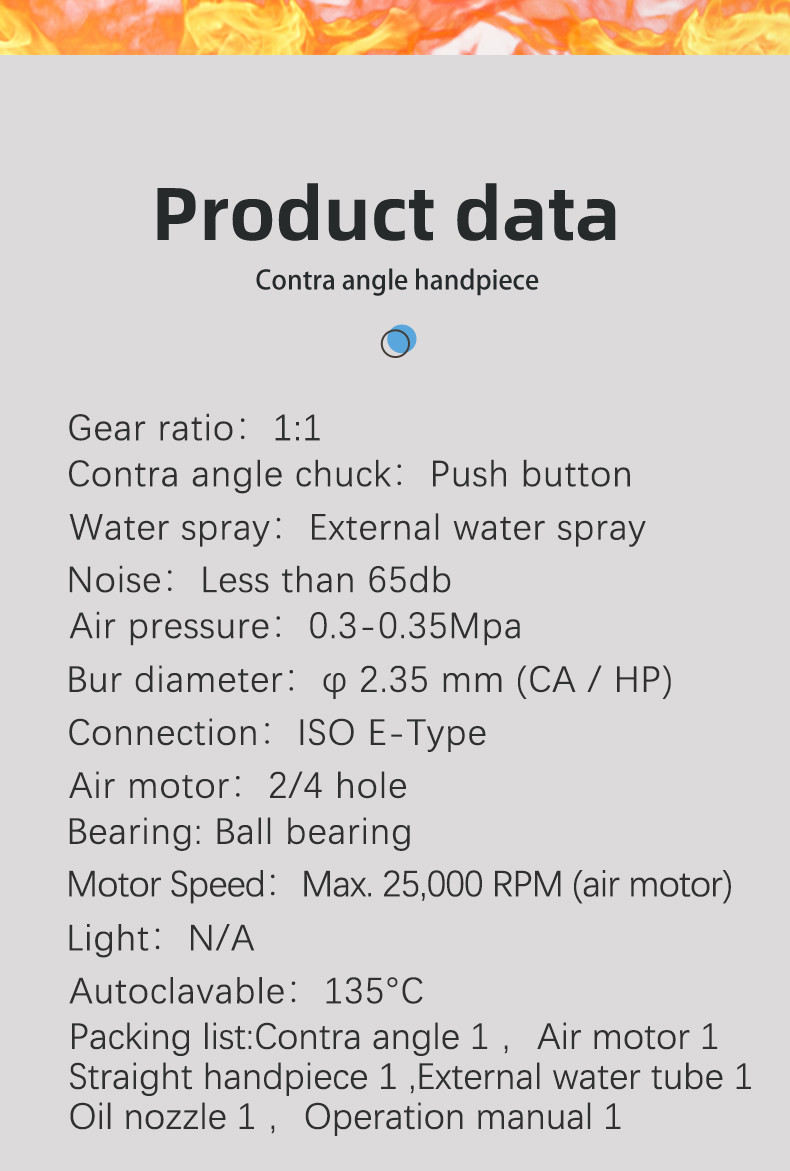 Straight Nose Dental Handpiece Unit 0.3-0.35Mpa With Air Motor
