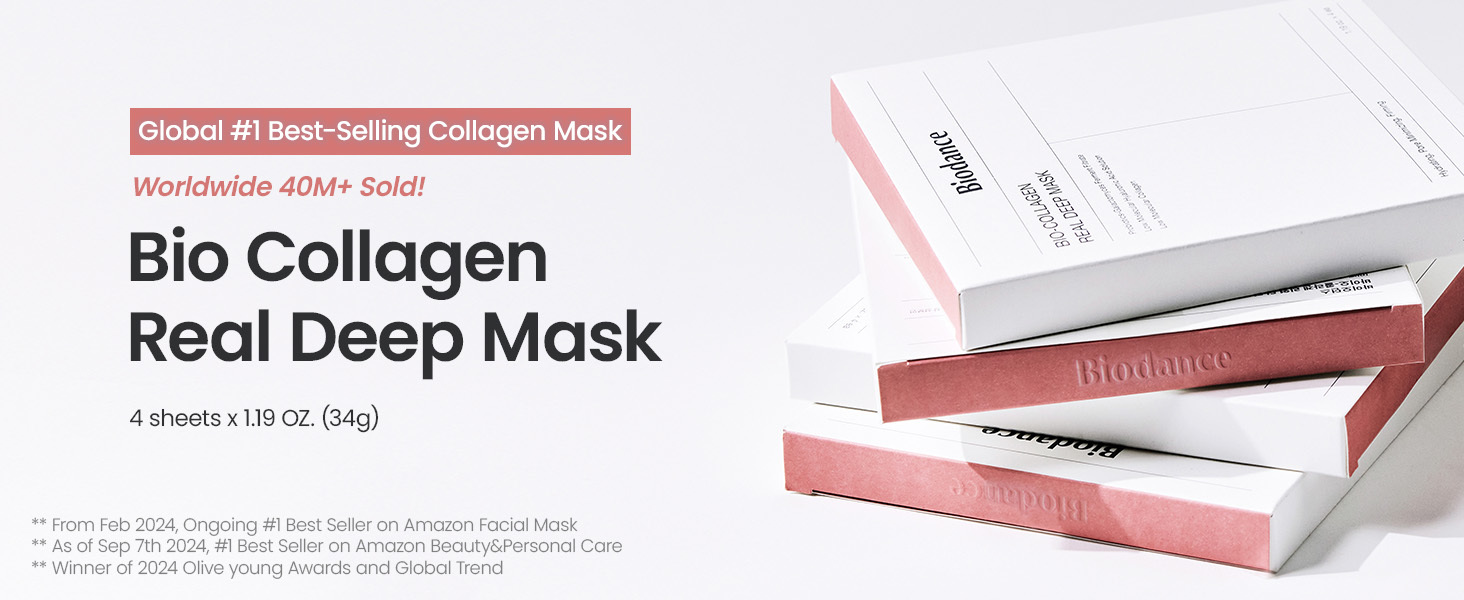 BIODANCE Bio-Collagen Real Deep Mask, Hydrating Overnight Hydrogel Mask, Pore Minimizing, Elasticity Improvement, 34g x4ea