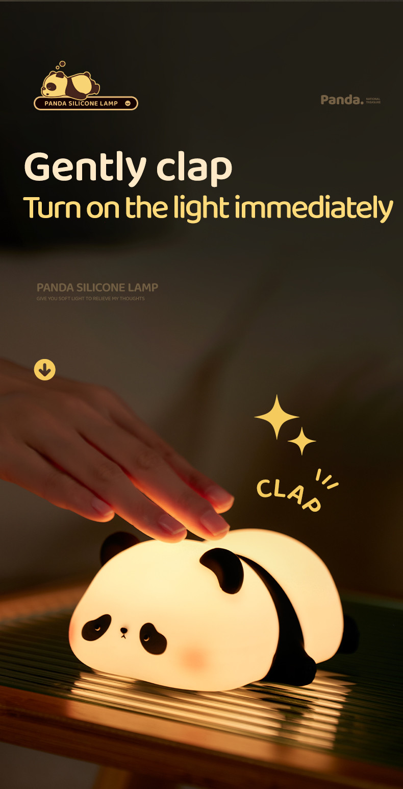 Factory customization silicone night light panda Usb Rechargeable Table Led Lamp Night Light Silicone Night Lights For Kids Room