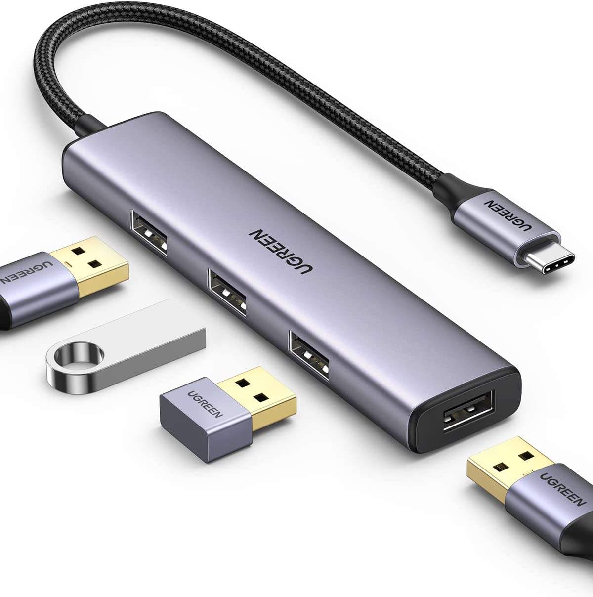 4 in 1 Hub USBC to USB Hub with 4 USB 3.0 Ports Aluminum Shell USB-C Hub for Laptop