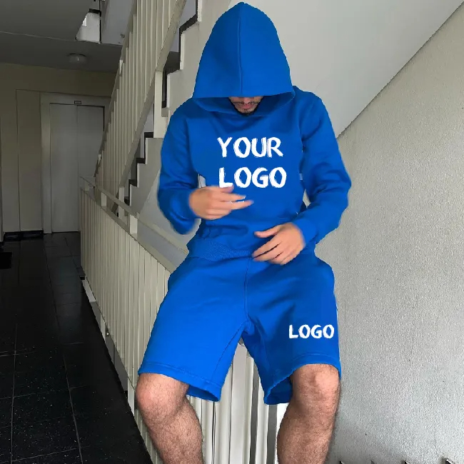 Sweatsuit Manufacturers Custom Two Piece Set High Quality Cotton Tracksuits French Terry Shorts and Hoodie Set Joggers for Men