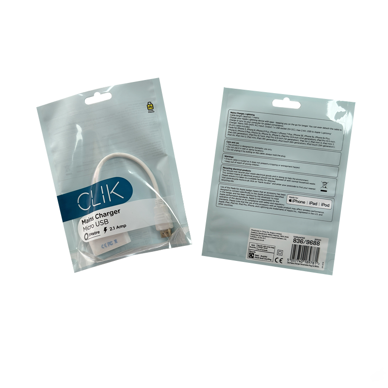 Wire Line Packaging Clear Stand Up Zipper Bag Moisture Proof For USB Cable Packing