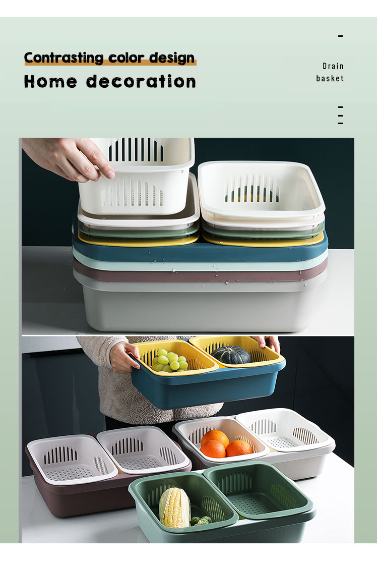 OEM ODM Rectangle Double Plastic Drain Basket Save Space Green