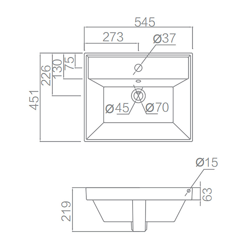 Ceramic Vanity Countertop Basin With Tap Hole White Glazed Color