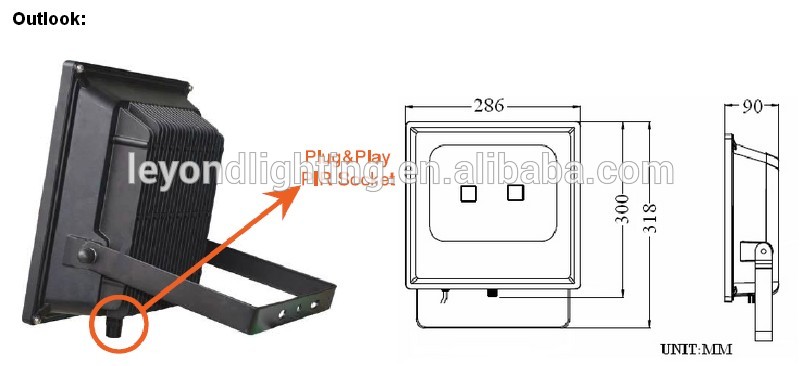 High brightness LED Flood light 80W with IP65 waterproof rating for 3 years warranty.