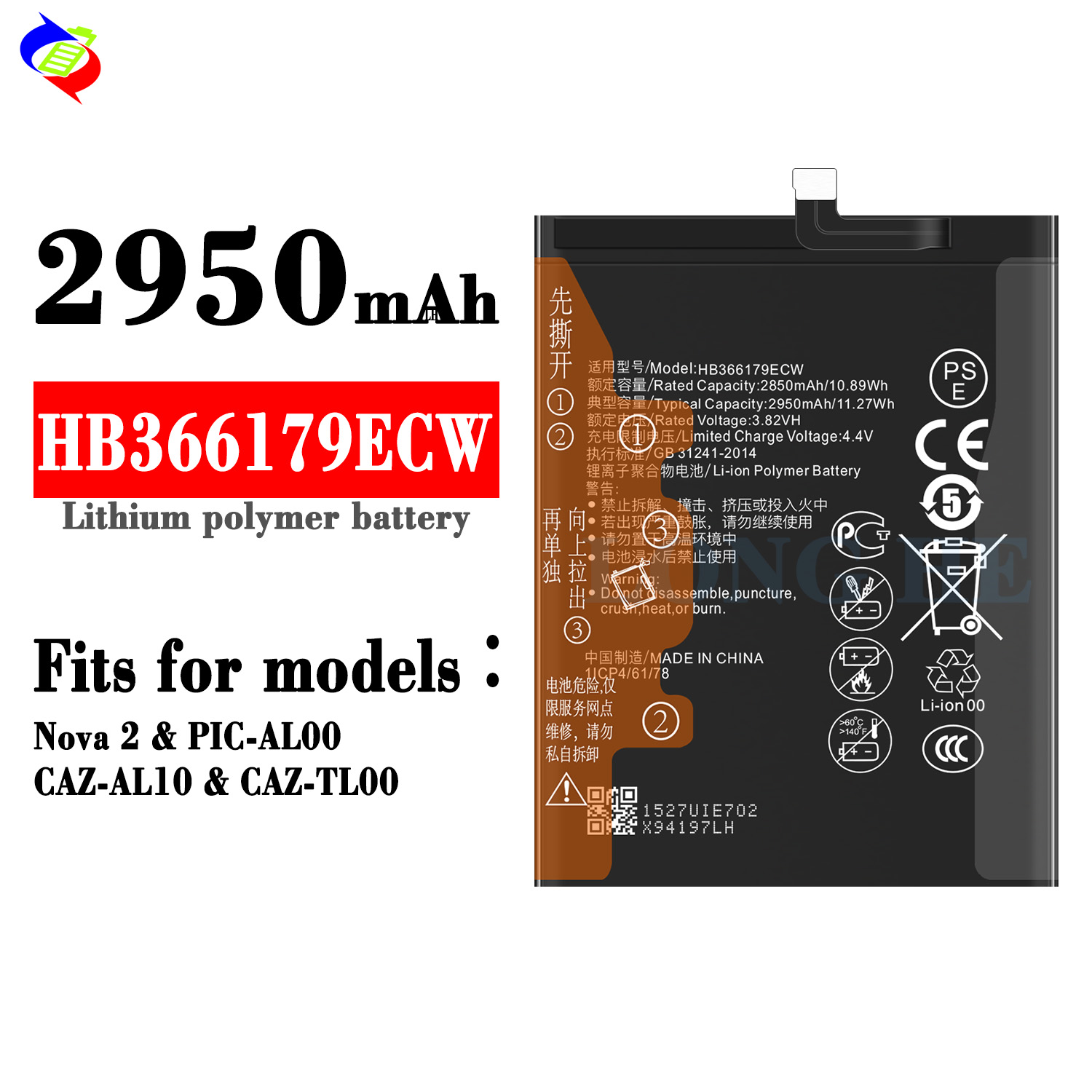HUAWEI Nova 2 Battery Replacement HB366179ECW 3.82v 2950mah Guaranteed qulity