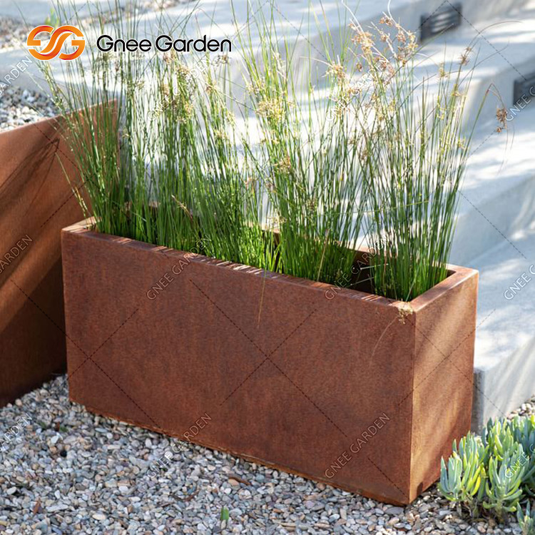 Laser Cut Large Square Corten Steel Rustic Outdoor Metal Garden Planters