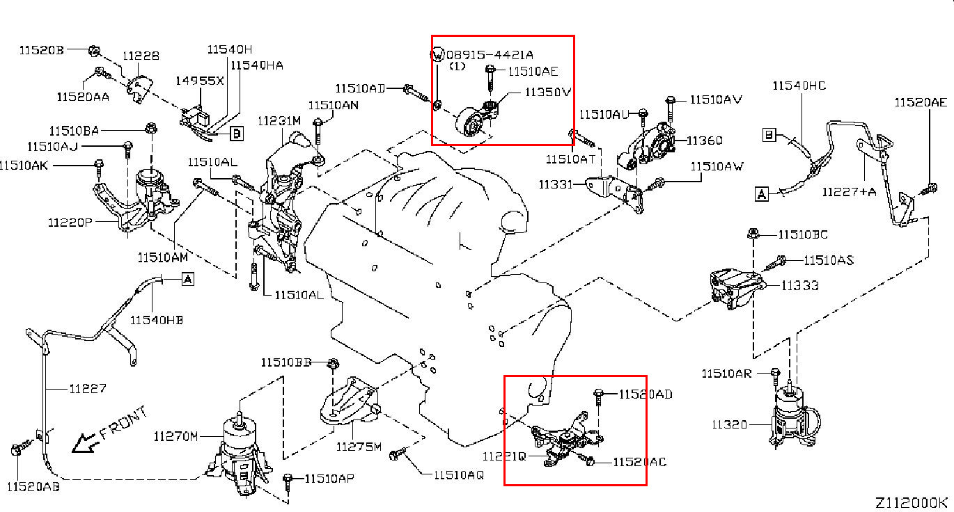 11220JA10A 11350JA100100 Car Engine Mounting For Nissan Altima Coupe