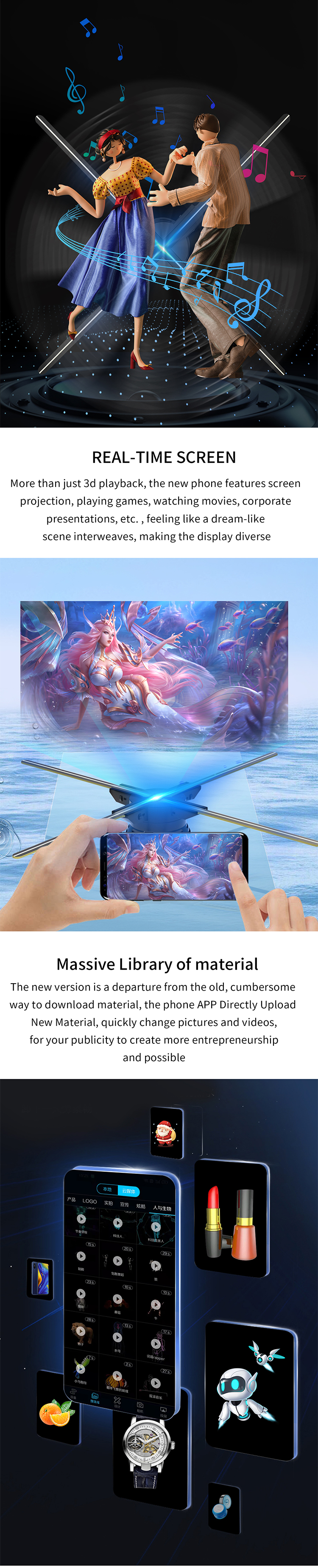 OEM 2024 60cm 4 Blades 3D Hologram Display Fan for High Brightness Holographic Display