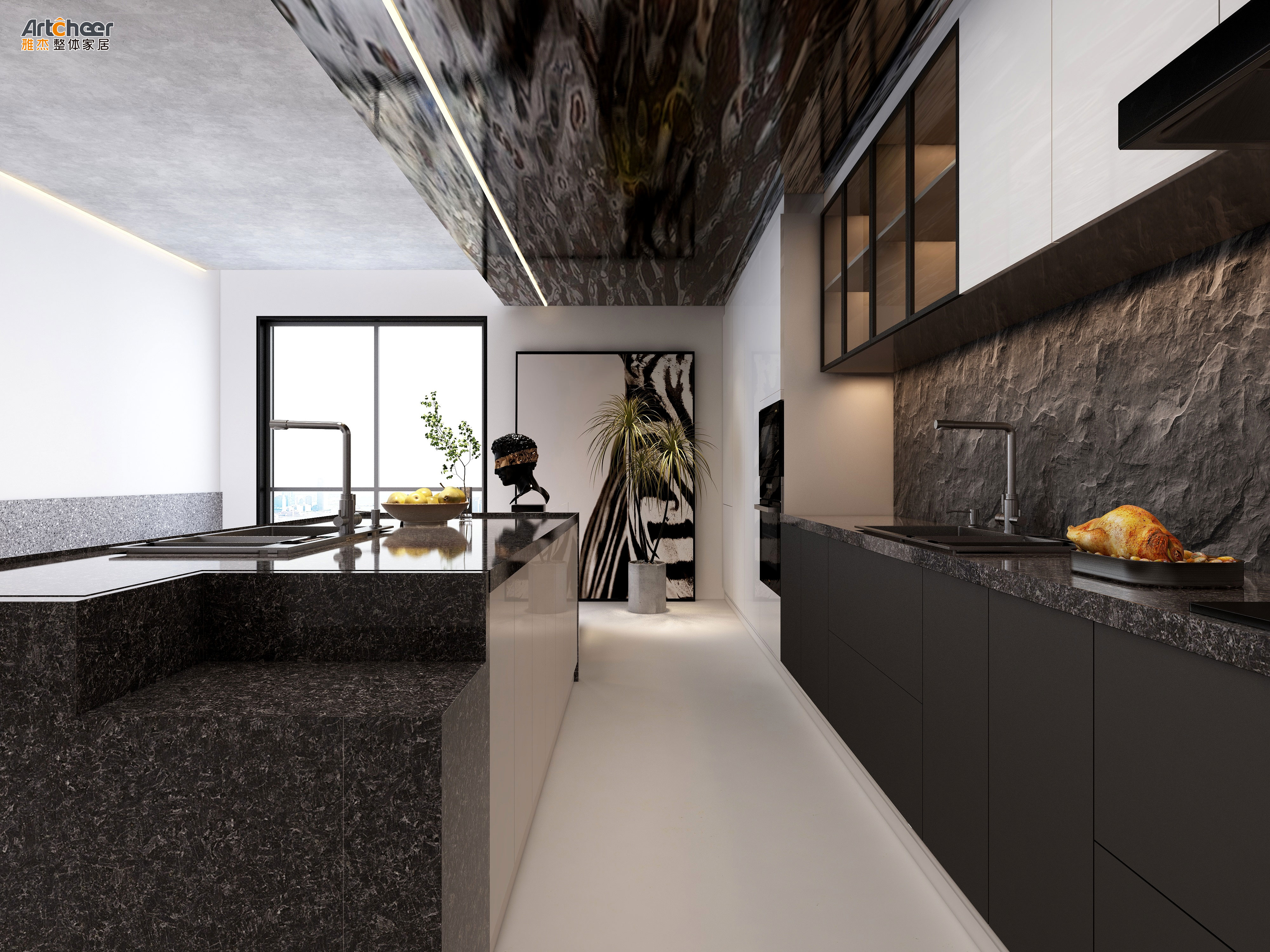 Modular Kitchen Cabinets American Style Custom Design with Solid Wood and Quartz Top