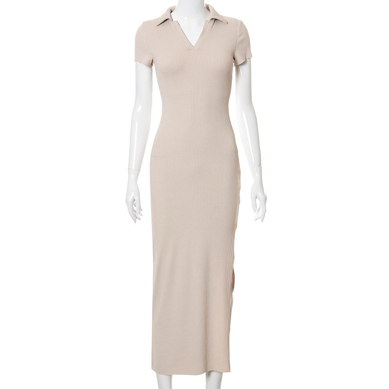 Polo Collar Hollow Backless High Waisted Maxi Dress Side Open
