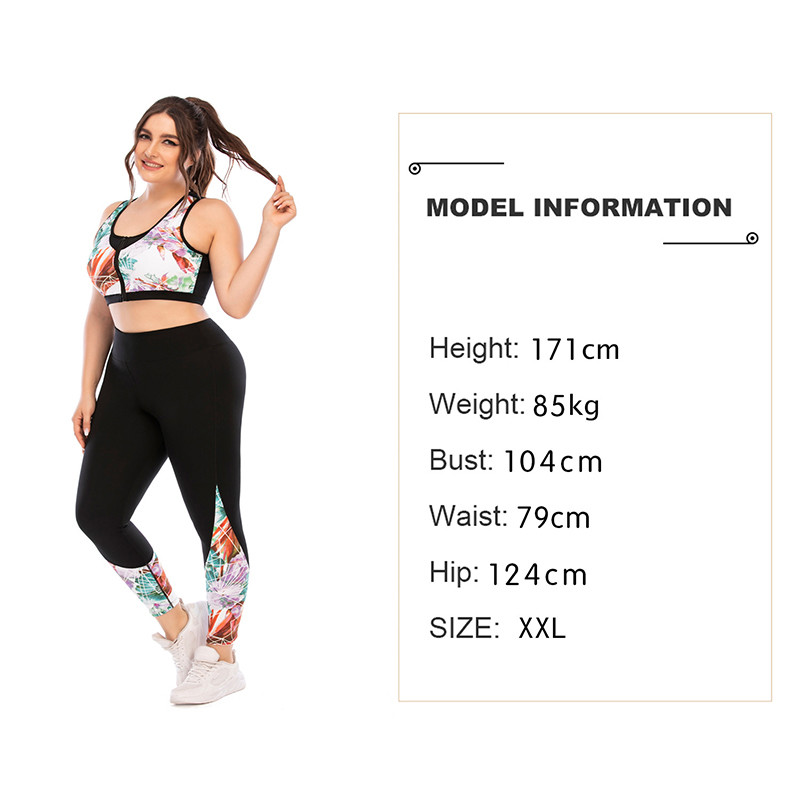 Printing Front Zip Gym Plus Size Two Piece Workout Sets Sleeveless Nylon Spandex