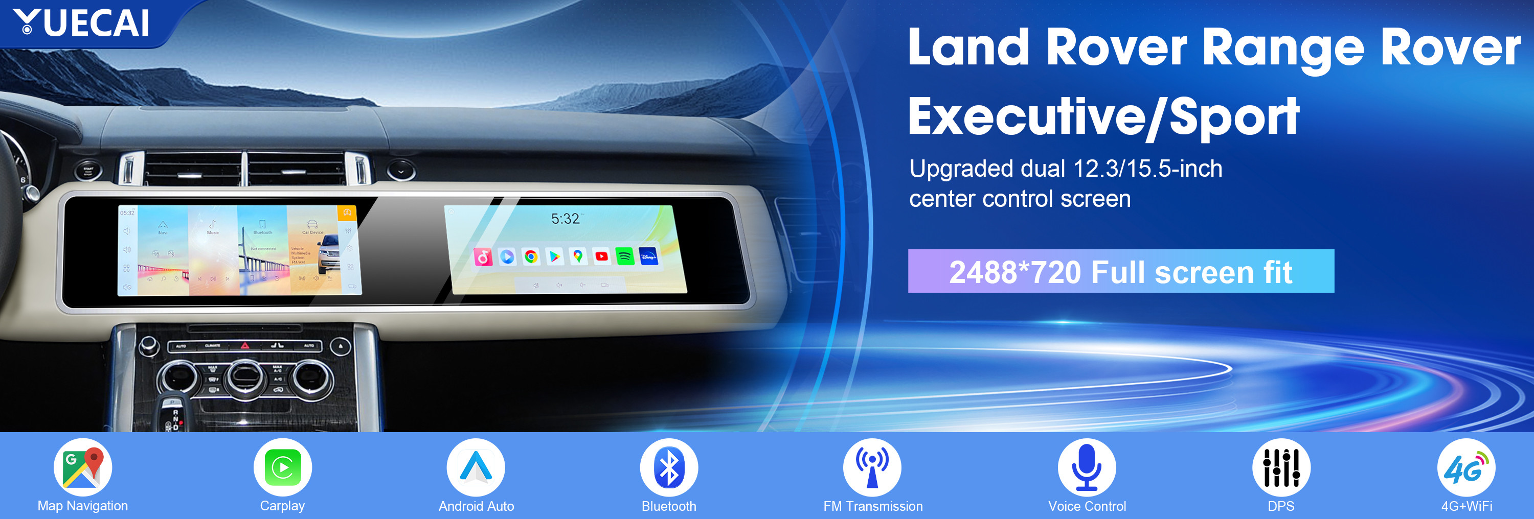 Dual 12.3/15.5 Inch Screen Range Rover Executive Sport Car Radio Portable Multimedia Player CarPlay GPS Navi Head Unit