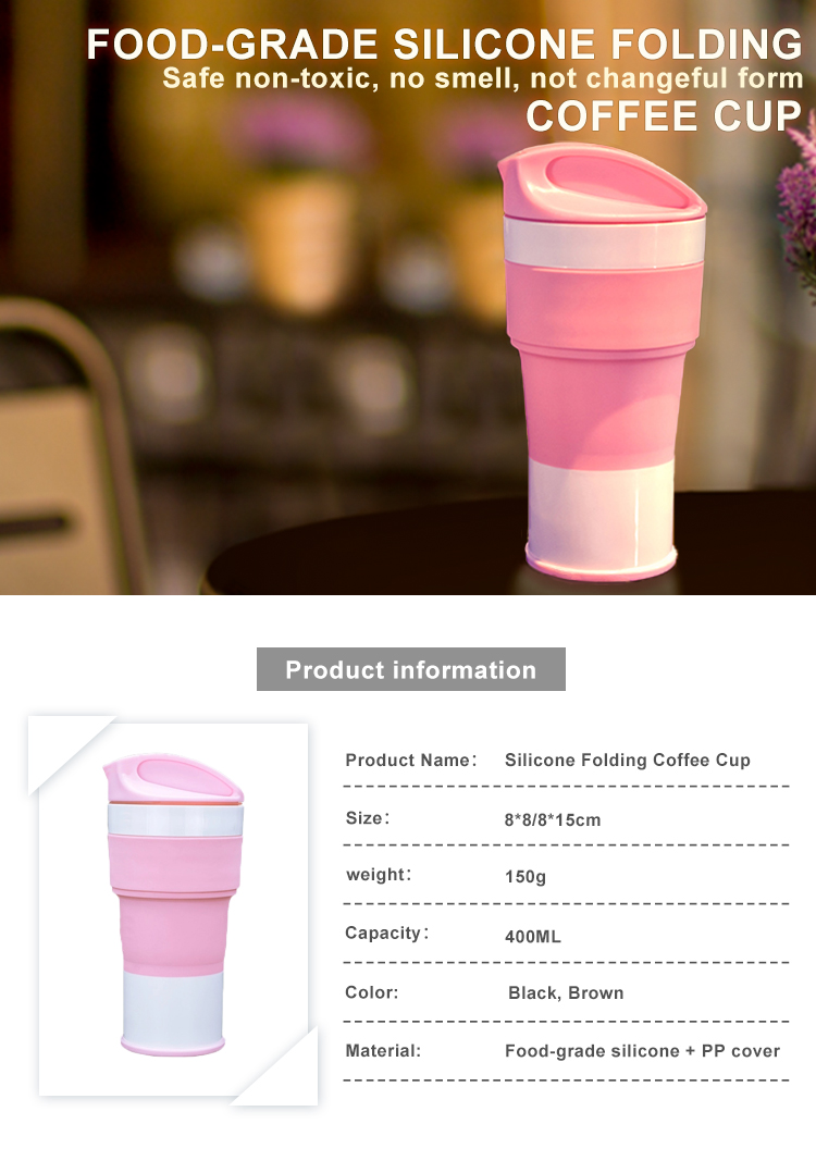 SGS Collapsible Silicone Coffee Cup 400ml For Camping