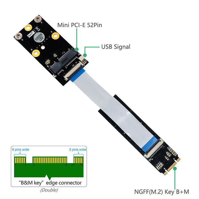 M.2 NGFF Key Mini PCIE Adapter FFC Cable 1OZ For WiFi Combo Bluetooth Card