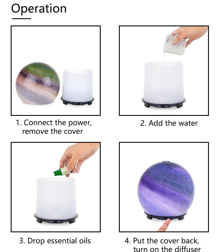 Ball Shape 30-70ml/H led Glass Aroma Diffuser 7 Color Night Light