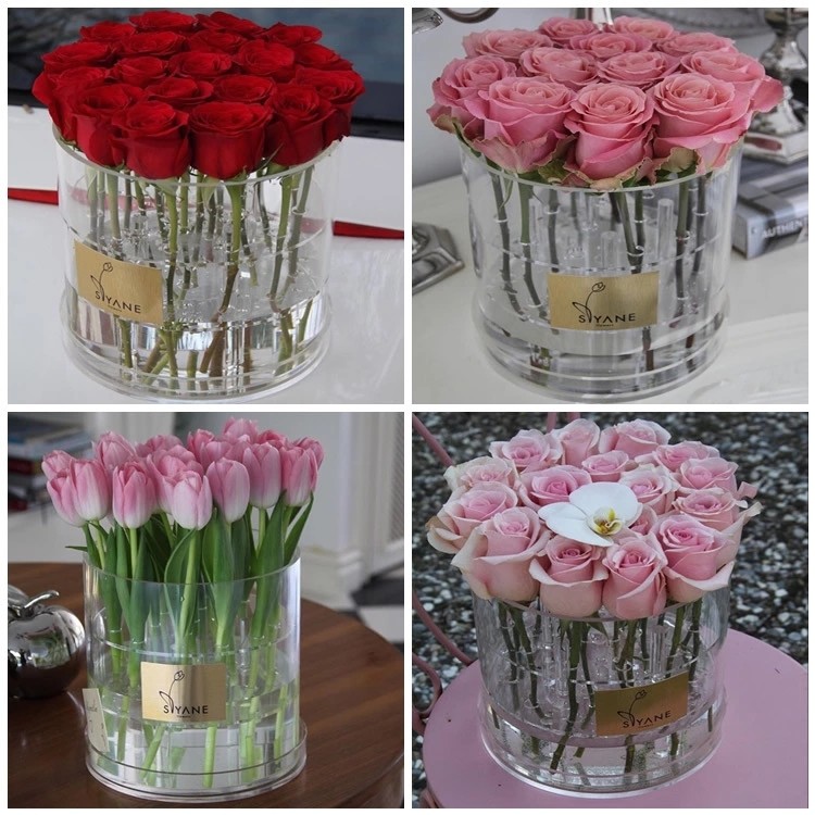 Acrylic flower box with lid customized transparent acrylic box print logo