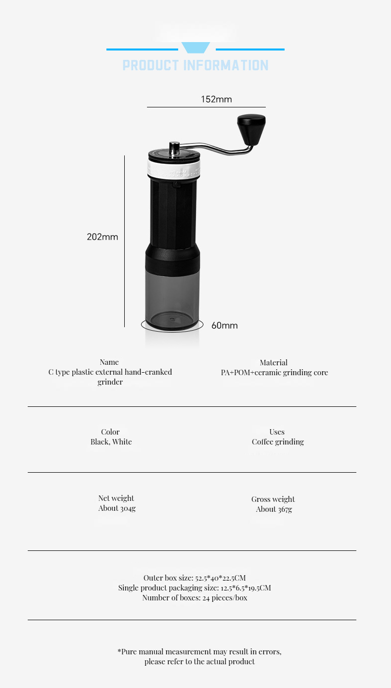 Compact Manual Coffee Grinder Stainless Steel Ceramic Burr Grinding Machine for Portable