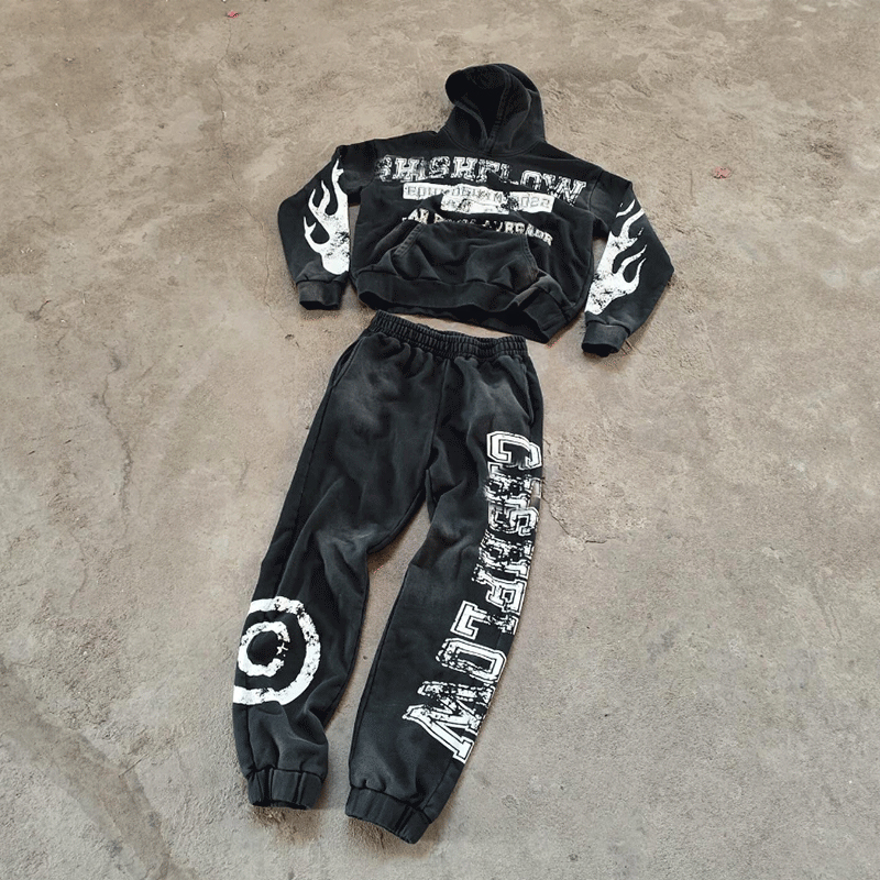Breathable Zip Up Cropped Sweatshirt Set Applique Embroidered Patch Unisex Track Suits