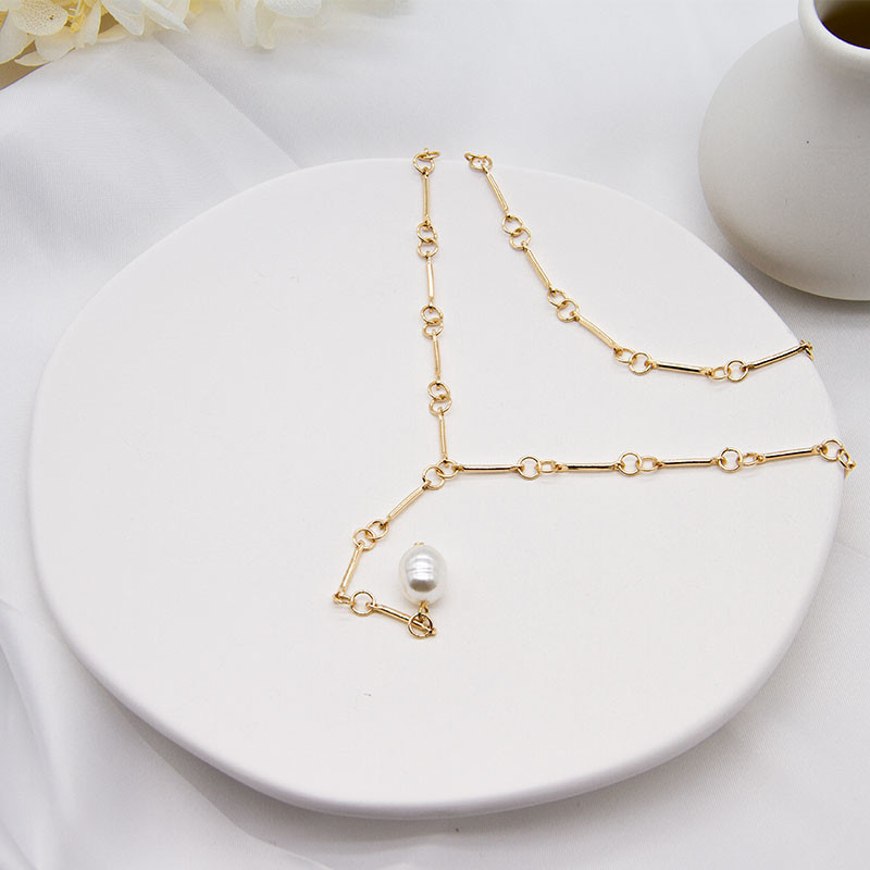 47mm Gold Chains Necklace Faux Pearl Dangle Round Hoops Design Fashion Jewelry