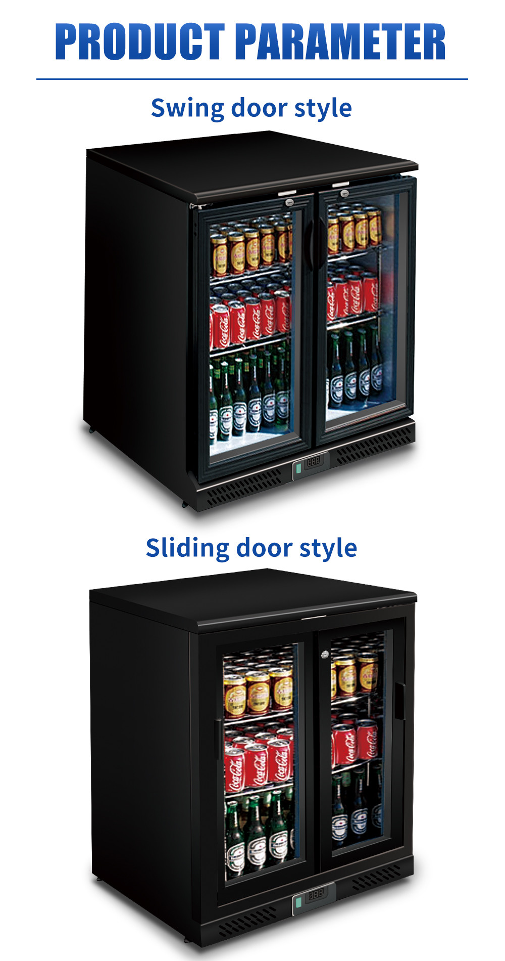 Small Drinks Backbar Cooler Fridge Sliding Door With Roll Bond Evaporator