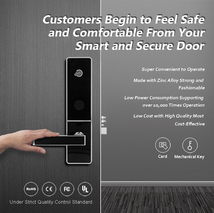 Rfid Electronic Hotel Door Locks Zinc Alloy 310 * 72mm Low Voltage Warning